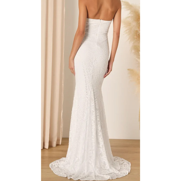 LULU'S XS Passionate Charisma White Lace Strapless Mermaid Bridal Maxi Dress 0B1 - Picture 2 of 9